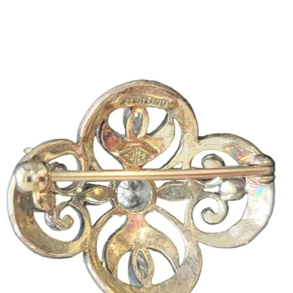 Brooche/Pin-silver colored with Marcasite-Approx 1” in size.